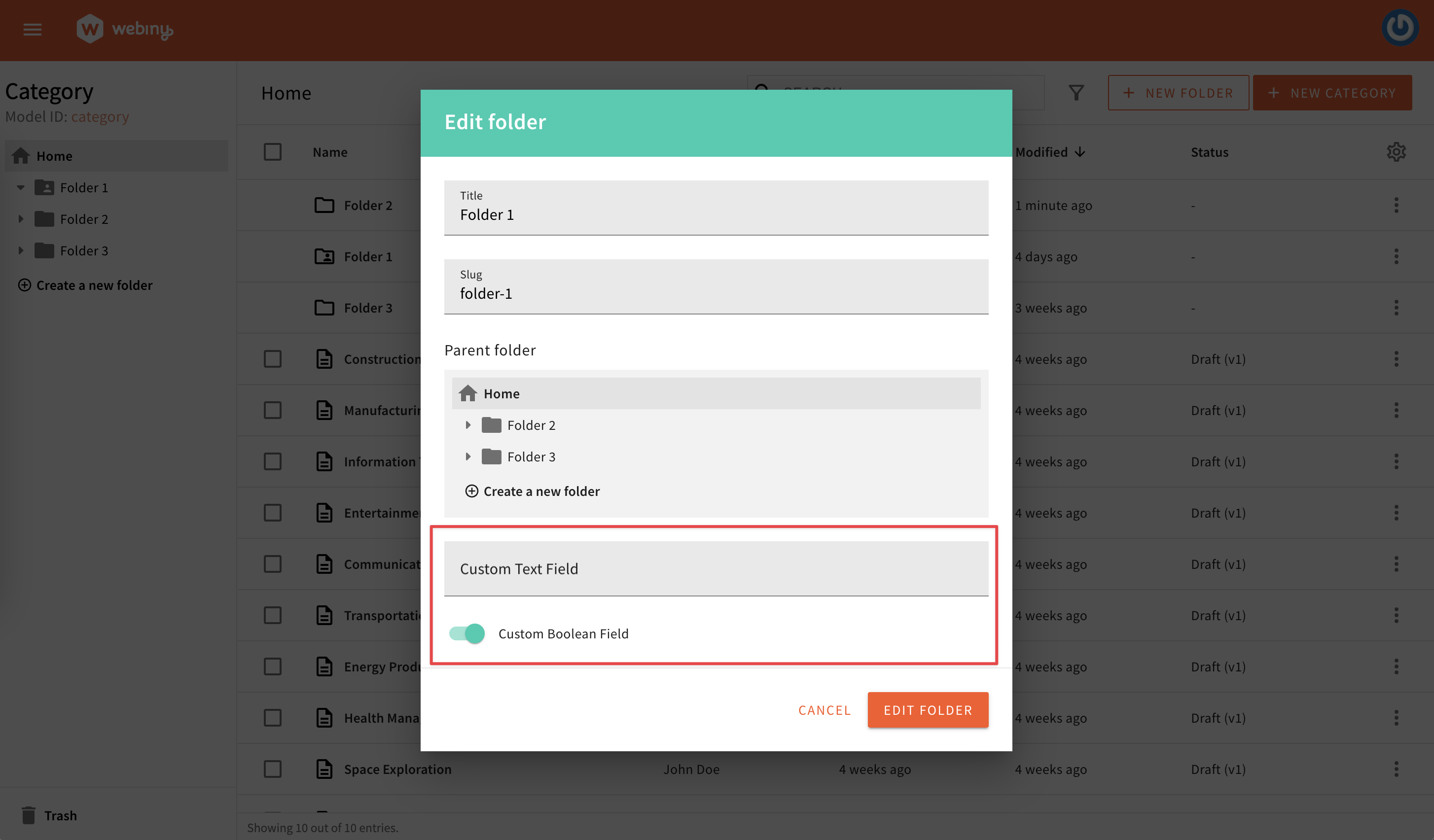 Custom Fields for ACO Folders